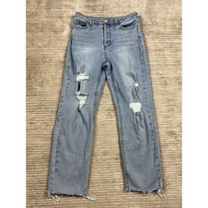 Vanilla Star Real Cheeky Jeans Juniors 30/11 Blue Button Fly Raw Hem Distressed